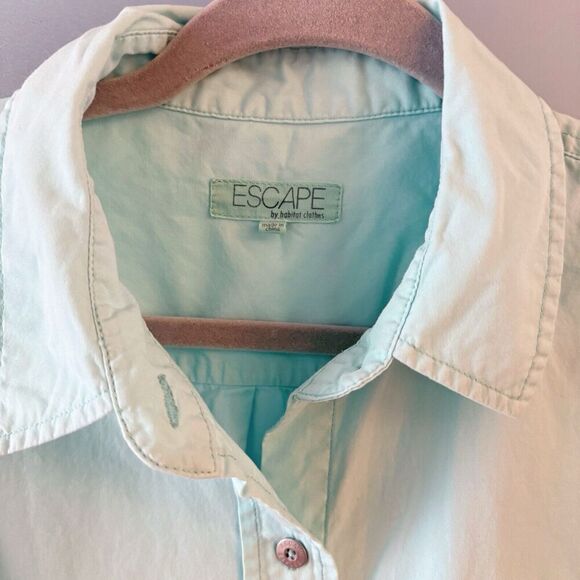 Escape by Habitat Size M Cotton Poplin Loose Button Front Up Shirt Top Aqua Blue - Picture 4 of 12
